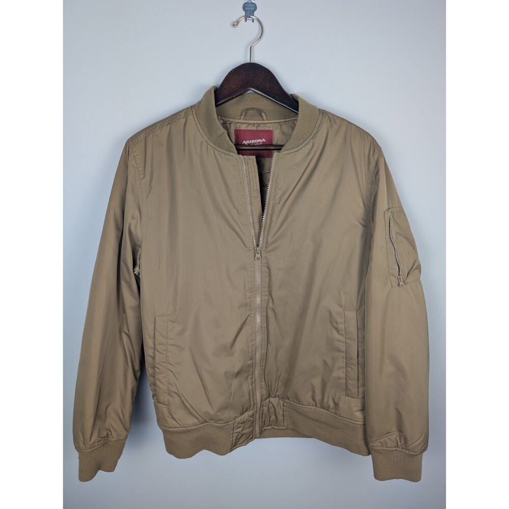 Men's Arizona Brown Puffer Jacket Size Medium Zipper Pockets Y2K Polyester